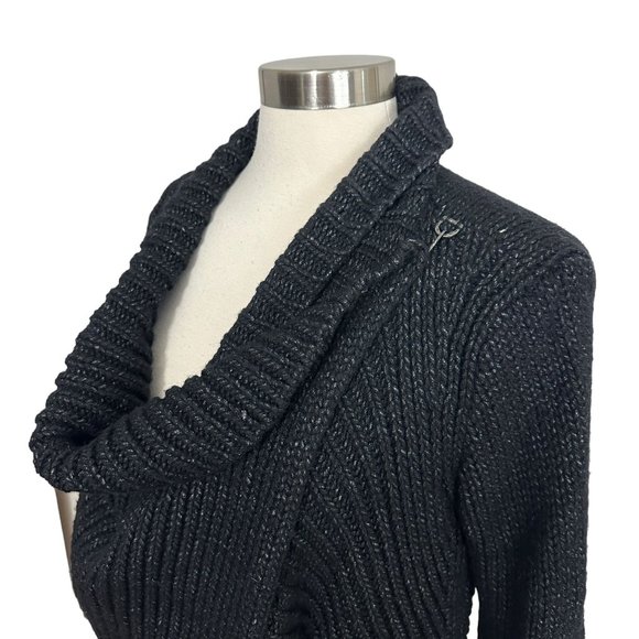 Helmut Lang M Black Ocacity Draped Chunky Knit Asymmetrical Cardigan Sweater - Picture 5 of 10